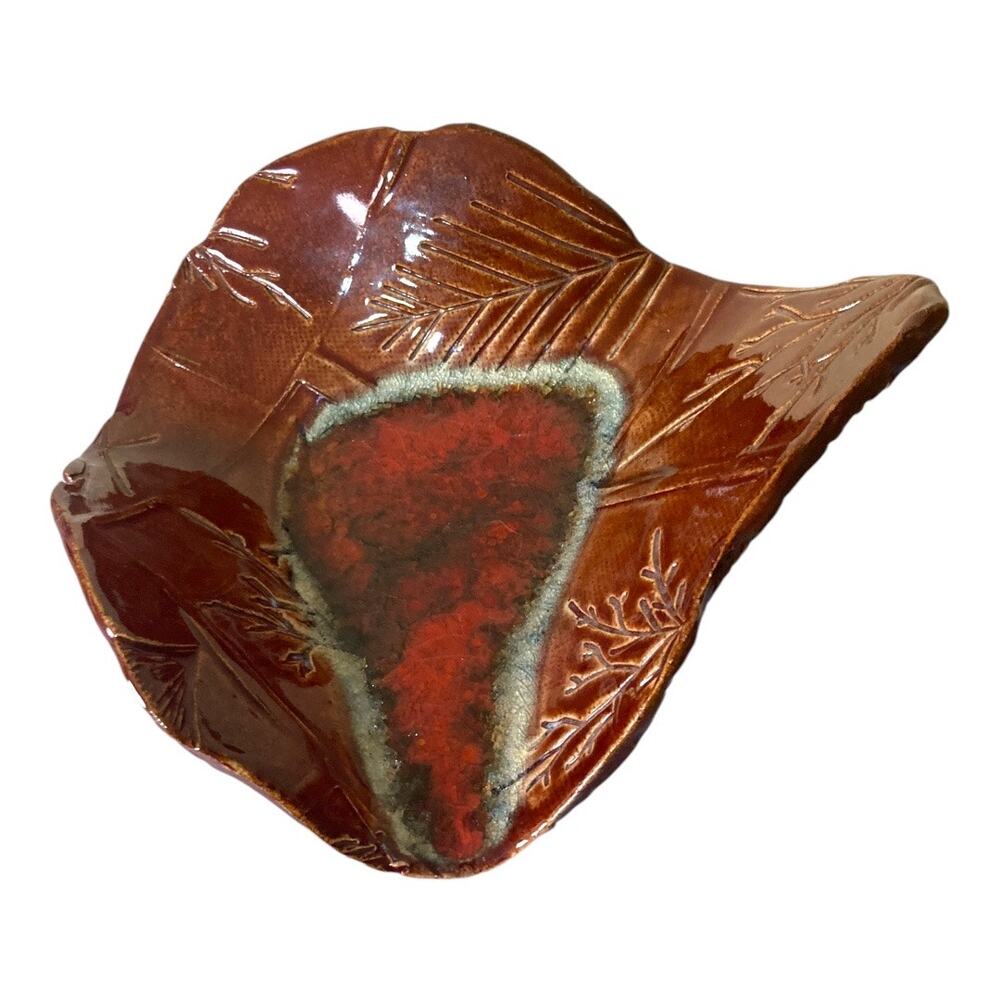 Handmade Original Clay Trinket Bowl Imprinted & Free Form‎ Shape 6"Tx7"W